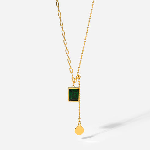 Y-formad Halsband/ Grön Cubic Zirconia
